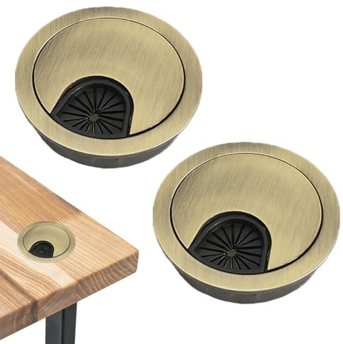 2Pcs Desk Grommet 60mm Desk Cable Grommets Computer Desk Metal Cable Hole Cover Zinc Alloy Desk Plug Hole Cover for Home and Office Desktop Cable Organizer