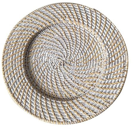 Sharplace Rattan Charger Plate Rustic Table Centerpiece Creative Rattan Storage Tray Fruit Tray for Picnic Makeup Party Sundries, white