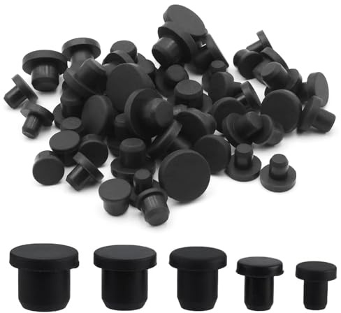 50 Stück Gummistopfen Silikon Verschlussstopfen, Set von 5 Größen Abdeckkappen Gummi Schwarz Rund, Vielseitige Silikon-Flaschenverschlüsse für Löcher Mit 4-9.5mm Innendurchmesser Flaschen Rohre