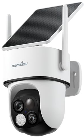 wansview Solar Camera Outdoor Wireless-2K 360°PTZ Cameras for Home Security with Dual Lens, Solar Panel/Battery Powered, PIR Detection, Color Night Vision, 2.4Ghz Wi-Fi Only, Works with Alexa, B7 1P W