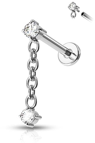 Agrewd Minimalistische flache Rückseite Helix Tragus Labret Piercing Schmuck Gold Silber G23 Massives Titan Helix Knorpel Ohrringe Ohrstecker 16G Innengewinde Helix Ohrringe mit baumelnder Kette