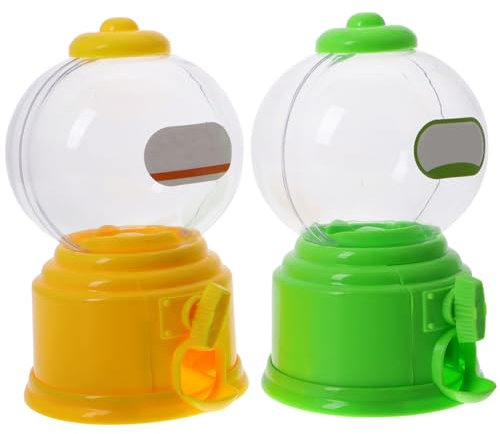 HEMOTON Mini Candy Dispenser Machine Plastic Sweet Catcher Toy Vintage Style Small Candy Storage Box for Kids Classroom and Party Use Yellow and Green Set