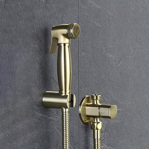 Bidet Spray Set, Brushed Gold Square Bidet Bathroom Hand Shower Bidet Toilet Sprayer Hygienic Shower Bidet Tap Wall Mounted Bidet Faucet Set,F