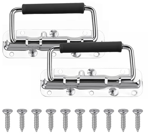2 Pièces Poignées Pliantes, 140mm Poignée de Caisse en Acier Inoxydable, Poignée de Caisse en Métal à Ressort, Avec 10 Pièces de Vis, Pour Valises, Boîtes à Outils, Boîtes d'Emballage