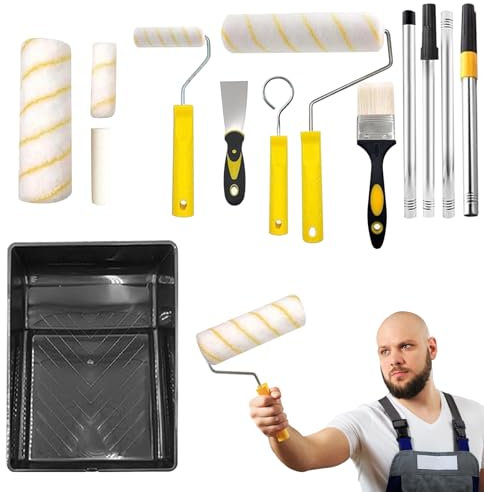 yakermur Set di rulli colorati – Set completo per pitture domestiche, spazzola ergonomica senza pelucchi, per battiscopa, cemento, coperta popcorn per riparazioni esterne
