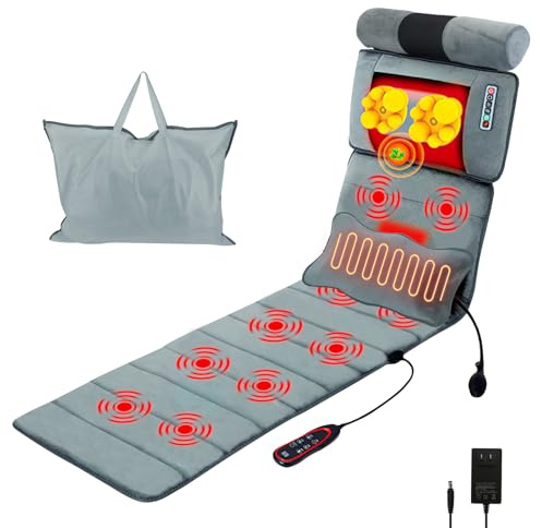 Full Body Massage Mat with Heat, Gifts for Mother Mom, Vibration Massage Pad for Bed, 10 Vibration Motors 3 Timers, Back Mattress Chair Pad with Neck Massager Lumbar Pillow