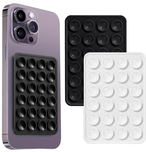 KINDOYO 2 Pièces Ventouses en Silicone - Silicone Ventouse Telephone Portable, Support à Ventouse Polyvalent, Support Antidérapant Mains Libres pour Téléphone Portable (Noir et Blanc)