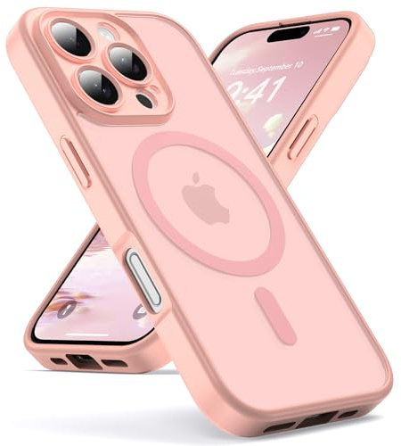 Oududianzi-Cover per iPhone 16 Pro Compatibile con MagSafe, Custodia Traslucida Posteriore PC Silicone TPU Bumper, Protezione Della Fotocamera, Cover Militare Antiurto Anti-Impronte-Rosa