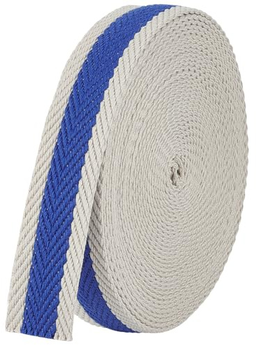 BENECREAT Cinta de rayas de 9,14 m de poliéster y algodón, 32 mm de ancho, cinta de tela azul con patrón de espiga, cinta de costura para manualidades, asas de bolsillo, correas de mochila