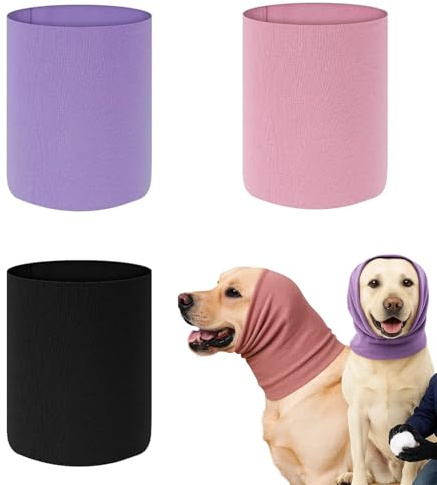 GYTFOG 3 Pcs Dog Ear Protectors, Dog Ear Defenders, Warm and Soft Dogs Snood, Dogs Snood for Wearing in Bathing Grooming Waterproof Reducing Noise (Black, Purple, Pink)