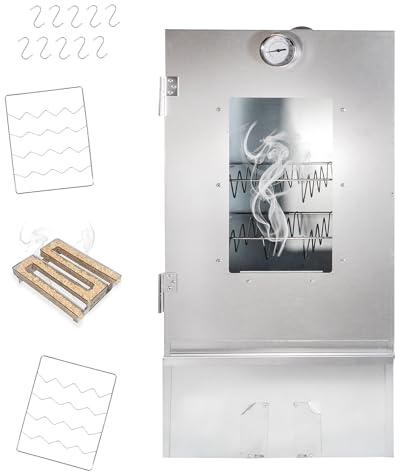 LEMODO Edelstahl Räucherofen 80x39,5x27,5 cm, Räucherschrank und Räucherschnecke, Kalträucherofen mit großer Räucherkammer, Tischräucherofen (Smoker Edelstahl 80cm+Räucherschnecke)