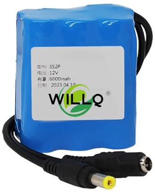 WILLQ Batería de Iones de Litio Recargable de 12 V CC (1800 mAh a 49 000 mAh) para Barras de Luces LED, robótica, cámaras, farolas y diversas lámparas de 12 V.,6000mah