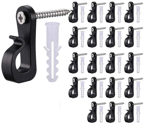 XinYangMao 20 Pcs Q-Hanger Screw in Hooks for String Lights Outdoor, Heavy Duty Wire Fence Hooks for Fairy Christmas Patio Lights, Hanging Kit for Indoor Outdoor Garden Decorations, Black