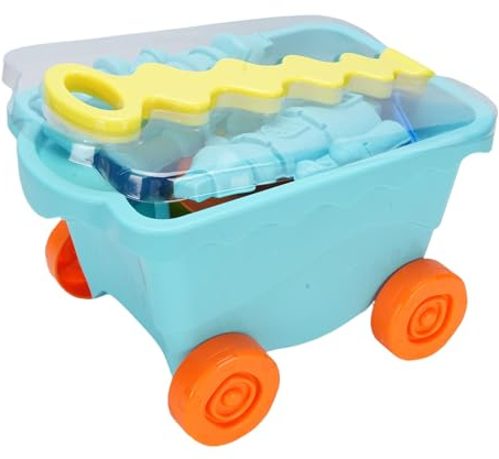 POENVFPO Set di Giocattoli per Castello di Sabbia per Bambini Portatili, Carrello di Stoccaggio, Palette a Forma di Onda, Stampi di Castello Ad Incastro, Strumenti di Sviluppo delle abilità del (BLUE)