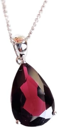 LKBEADS Pendentif poire facetté en grenat naturel rouge 16 x 11 mm, collier en argent sterling 925 avec chaîne de 45 cm, énergie, passion, protection, chakra racine, cadeau pour femme | gmpd_0310