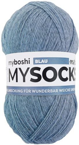 myboshi mysocks Merino, extra weiche 4-fädige Merino-Sockenwolle, 75% Schurwolle, 25% Polyamid, filzfrei, 100g, 420m Blau, 1 Knäuel