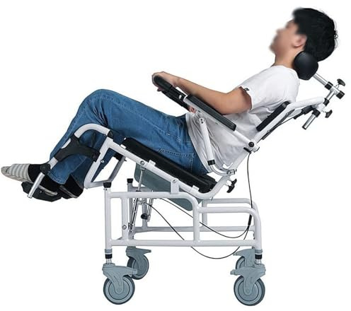 Commode Shower Chair - Tilt in Space Mobile Chair With Padded Seat Back Flip-Up Arms Foot Rests Pail and Adjustable Headrest - Easy Assembly and Storage