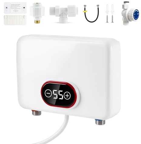 Calentador de agua instantaneo, 220v 5500w máx. 55 ℃ Calentador de Agua sin Tanque con temperatura constante, Ahorro de Energía, válvula de control y pantalla LED de temperatura Para Lavabos, Cocinas