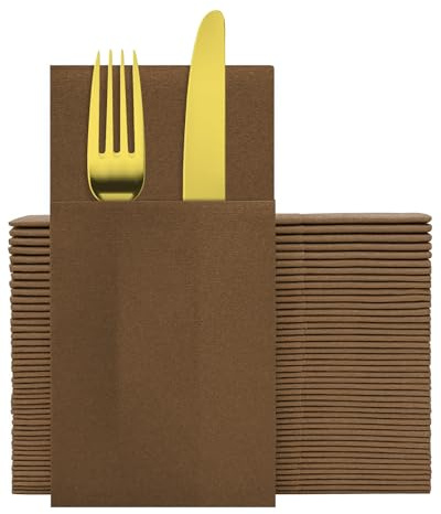 GzfunTeng Umber Linen Feel Napkins with Flatware Pocket, 50 Pack Cloth Like Pre-Folded Napkins for Silverware, Guest Hand Towel for Dinner Party Wedding Decoration (16. x 15.5 inch)