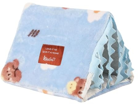 perfk Maison pour Cochon d'Inde, Tunnel pour Cobayes avec Rideau, Nid de Hamster, Tente Abri pour Petit Animal, Maisonnette pour Lapins, Accessoires pour Cage à Lapins, Couchage et Jeux, Blue L