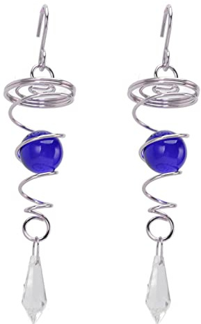 BSLSVGE Gazing Ball Spiral Tail Wind Spinner Stabilizer Stainless Steel Wind Chimes for Outside Garden Decor Crystal K9 Material 18x4cm 2Pcs (Blue)