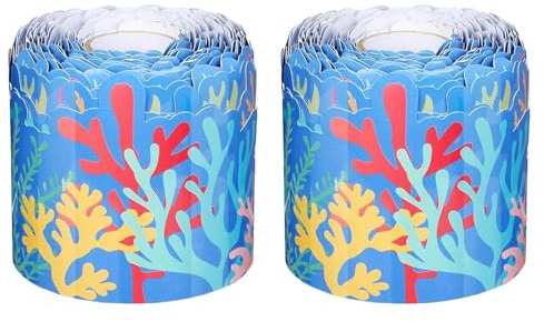 WRITWAA 2 Rollen Selbstklebende Bordüre aus Beschichtetem Papier mit Korallenriff Motiv Frei Zuschneidbar für Sommer Strand Pool Dekoration und Klassenzimmerwände