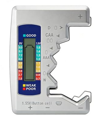 Treki Universal Batterie Tester Digitaler Batterietester mit LCD-Anzeige | für Batterien AAA, AA, C, D, 9V & 1,5V Knopfzellen