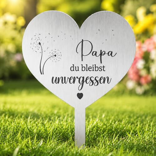Jadeunm Décoration funéraire en métal résistant aux intempéries avec inscription en allemand « Papa Herz » - Résistant au gel - Décoration funéraire pour cimetières et monuments commémoratifs