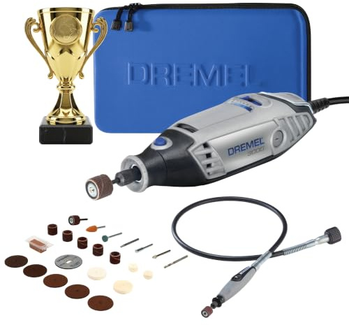 Dremel 3000 Champion's Rotary Tool 130W Motor, 5 Variable Speed, 33,000 RPM with 25 Accessories, Engravable Trophy, Storage Bag, Flex Shaft for Cutting, Carving, Sanding, Drilling - Limited Edition