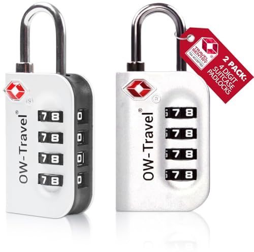 OW-Travel TSA-godkänd Kombinationslås (Silver 2-pack) 4-siffrig kod TSA Lås Godkänd Säkerhet Ryggsäck Hänglås Resväska, Lås, Kombinationslås resväska lås, Gymskåp, Hänglås