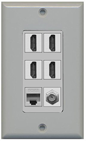 Riteav – 4 porte HDMI 1 cavo coassiale tv- F-Type 1 CAT6 Ethernet bianco piastra da parete decorativo Gray/Gray