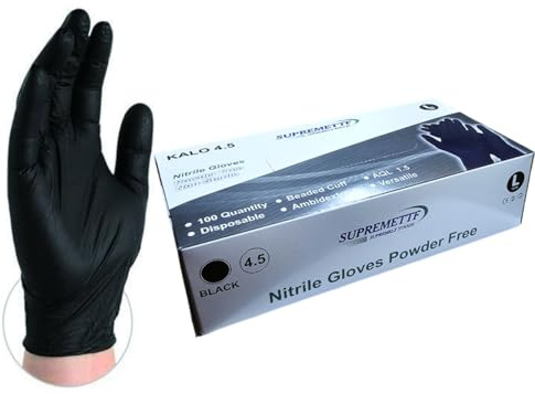 Extra Strong 4.5 mil Thick Heavy Duty Black Nitrile Powder & Latex Free Disposable Gloves Tattoo Mechanic (Box of 100, Mutliple Sizes) (Medium)