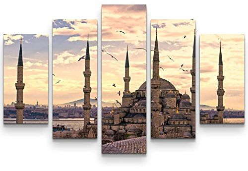 Paul Sinus Art Leinwandbilder | Bilder Leinwand 160x100cm Sonnenuntergang über der blauen Moschee – Istanbul