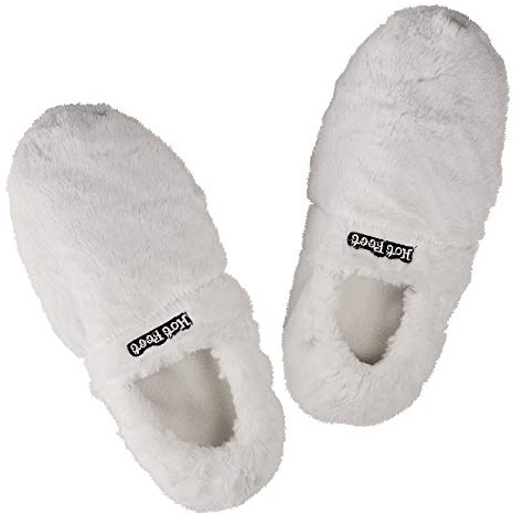 Monsterzeug Beheizbare Hausschuhe mit Leinsamen, Aufwärmbare Flausch-Pantoffeln, beheizbare Mikrowellensocken, Wärmepantoffeln Einheitsgröße, Fußwärmer, Weiß