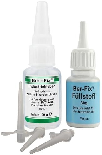 Ber-Fix Füllstoff Set 20g + 30g Schweißnahtkleber weiß Feindüsen | Füllstoff Set 20g + 30g Schweißnahtkleber weiß Feindüsen: Schweißnahtkleber-System: Füllstoff plus CA-Kleber