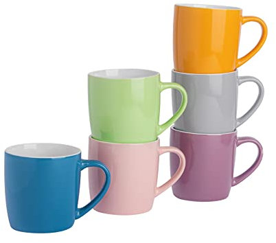 Argon Tableware Coloured Coffee Mugs - Summer Meadow - 350ml - Pack of 6 - Gloss Ceramic Stoneware Latte Cappuccino Cups Hot Chocolate Cups Colourful Mug Set with Handle
