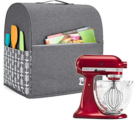 Yarwo Stand Mixer Cover for All 4.3-4.8 Litre Mixer Grey with Arrow Pattern | Heavy-duty nylon, water-resistant, multiple pockets, top handle, dust cover fits 4.3L and 4.8L stand mixers