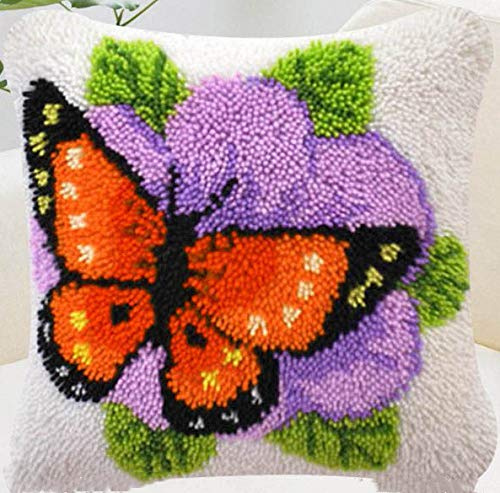 3D-Kissen Knüpfhaken Stickset DIY Kissen Material Paket Häkeln Teppich Garn Kissen Stickset Fit für Anfänger Stickset Kissenbezug Kissen schmetterling