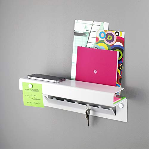 Hello | Design Schlüsselbrett, Regal, Brief-Ablage, Magnet-Pinnwand, 7 Haken, inkl. Magnete, Stahl pulverbeschichtet (Weiss)