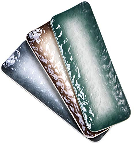 Eglaf 11.5'' Ceramic Platters - Rectangular Embossed Texture Sushi Plates - Party Porcelain Serving Trays for Appetizer, Dishes Decoration, Entertain Guests (Set of 3 Colors)