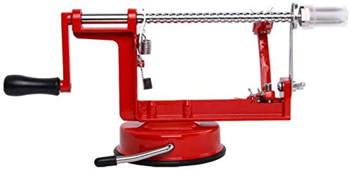 Pelador de manzanas manual 3 en 1 con base de vacío y cortador con núcleo de cuchilla de acero inoxidable, adecuado para descornadoras de frutas familiares, rojo