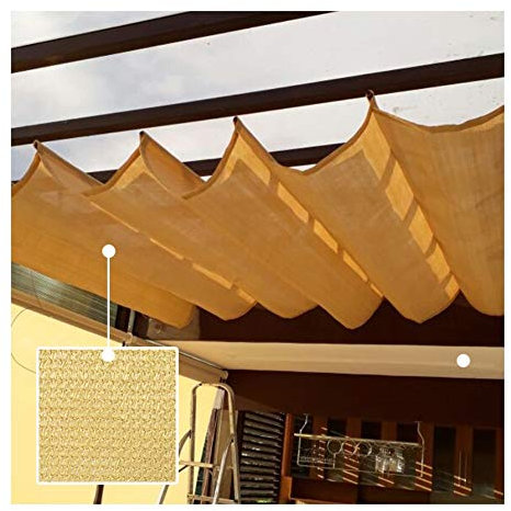GDMING Einziehbar Segelschirm，Sonnenschutz Welle Überdachung，Durchlässige Markise，Draussen Vorhang, Zum Deck Gitter Dach Polyester, (Color : Yellow, Size : 1.7x6m)