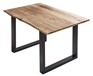 SAM Esszimmertisch 100x70 cm Billy, echte Baumkante, Esstisch aus Akazienholz massiv + naturfarben, Baumkantentisch mit U-Gestell Schwarz