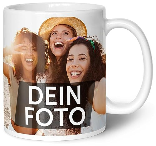 GRAVURZEILE Tasse zum selbst gestalten - Personalisiert mit eigenem Foto - Lebensmittelecht - Spülmaschinenfest - Mikrowellengeeignet - Fototasse Werbetasse oder Firmentasse mit Logo - Weiß