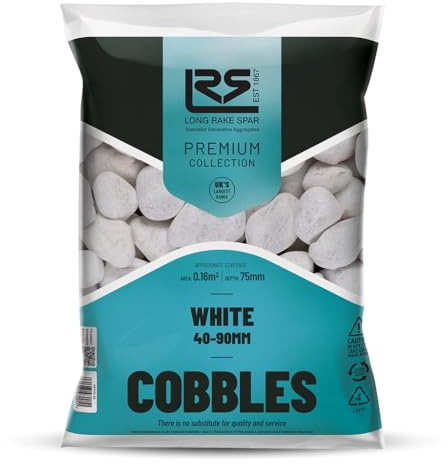 Suregreen White Cobbles | 40mm - 90mm | 2 Pack | 20kg Bags | Aggregates, Garden Pebbles, Garden Chippings, Driveway Stones/Sealer