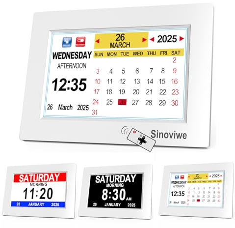 8 IPS LCD digital klocka kalender med datum, dag och tid är för ungdomar, mor- och farföräldrar, Alzheimer, och barn-vit