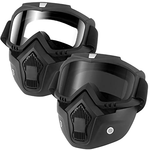 HuoBi Motorradhelm Reitbrille mit abnehmbarer Gesichtsmaske abnehmbar beschlagsicher warm Mundfilter verstellbar rutschfest, Vintage Bullet Motocross Brille