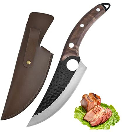 Fubinaty Chef's Knife Handmade Forged Kitchen Knives 6'' High Carbon Steel Cooking Knife with Leather Sheath and Full Tang Rosewood Handle