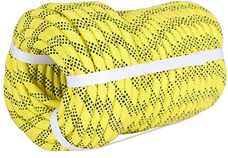 Premium Polyester Braid Rope, 3/8IN 100FT, 3520 lb High Strength Arborist Bull Rope, Multi Purpose Strong Pulling Rope, for Gardening, Camping and Swing (Yellow and Black)