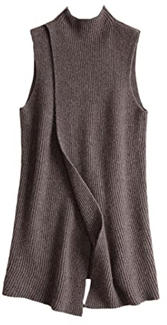 SaoBiiu Chaleco de punto sin mangas con cuello en V para mujer, chaleco de punto sin mangas, suéter de color sólido, chaleco de cachemira de primavera, Dark gray9, L